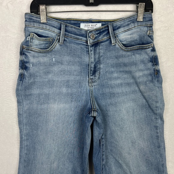 Judy Blue Straight Fit Jeans Womens 7/28 Blue Cutoff Denim High Rise V Front - Picture 2 of 11